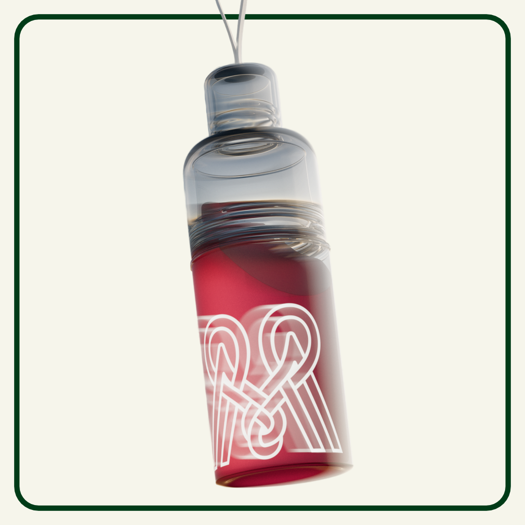 Red water bottle with a clear cap on a white background